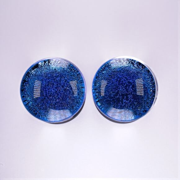 GLASSWEAR STUDIOS Aqua Foil on Black 1/2" 13mm Double Dome Flared Plugs - Picture 1 of 1